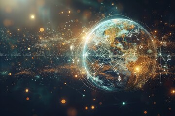 Glowing Earth Surrounded by Stars and Lines