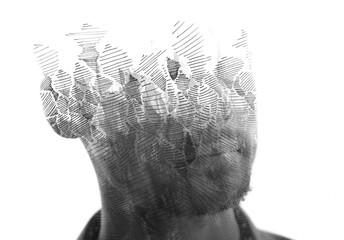 A disappearing paintography double exposure male portrait - 749970244