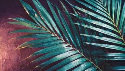 tropical palm leaf background glow in the dark color toned