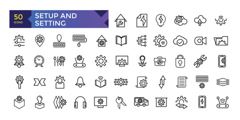 Setting and setup line icons collection. Editable stroke. For website marketing design, logo, app, template, ui, etc. Vector illustration.
