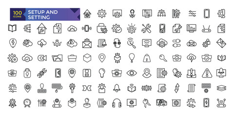 Setting and setup line icons collection. Editable stroke. For website marketing design, logo, app, template, ui, etc. Vector illustration.