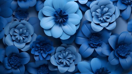 Background of blue paper flowers with empty space