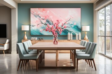 Peach and Green-Blue Dining Room