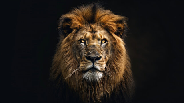 Intense Lion Portrait on Black Background