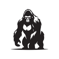 King of the Jungle: Vector Gorilla Silhouette - Portraying the Majesty and Strength of the Mighty Gorilla in Bold Form. Gorilla Vector, gorilla Illustration.