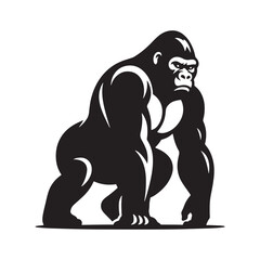 King of the Jungle: Vector Gorilla Silhouette - Portraying the Majesty and Strength of the Mighty Gorilla in Bold Form. Gorilla Vector, gorilla Illustration.