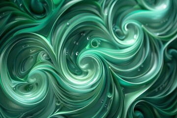 Green and White Swirly Background With Water Droplets