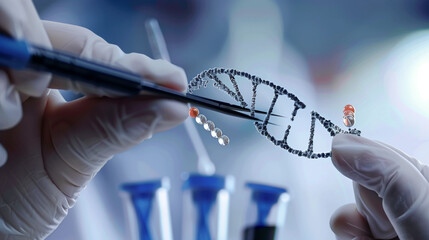 Scientist modifying DNA sequence in lab