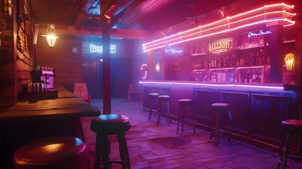 Foto auf Acrylglas neon light glimmer saloon western inspired night bar club © siangphong