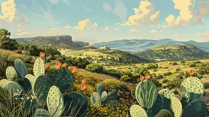 desert of Texas with cactus landscape - AI Generated - obrazy, fototapety, plakaty