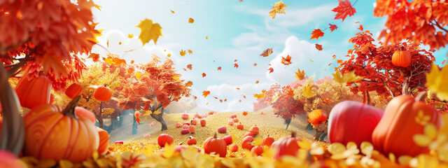 An autumn 3D rendering illustration wallpaper banner or background.