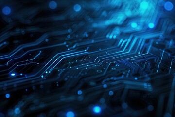 Technology theme Blue circuit board Perspective . World of technology. Perspective, modern and futuristic atmosphere, sci-fi concept, digital data, big data, futuristic, beautiful, hi-tech.