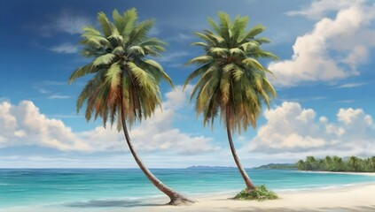 Fototapeta na wymiar photo beautiful tropical beach and sea with coconut palm tree in paradise island.