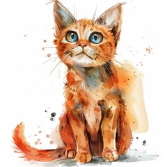 KS Cat watercolordrawing cat cartoon on white background 