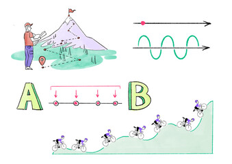 Illustrations and schemes with routes and paths