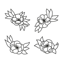 Hand drawn vector flowers potentilla with foliage - obrazy, fototapety, plakaty