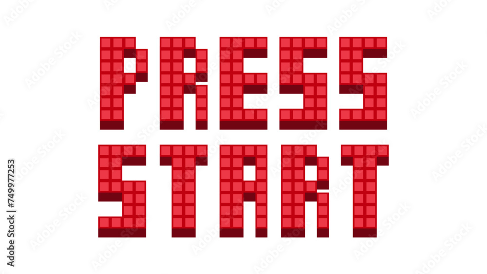 Poster press start insert a coin to continue .pixel art .8 bit game.retro game. for game assets in vector i