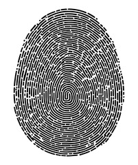 Fingerprint circular object, black vector design against white background 
