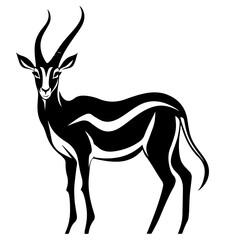 Black lechwe antelope (Kobus leche smithemani) standing an watching, black vector design against white background 