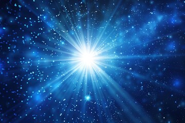 Naklejka premium Image of blue star starburst glowing on a dark background, concept of dispersion, explosion, beautiful sparkling light.