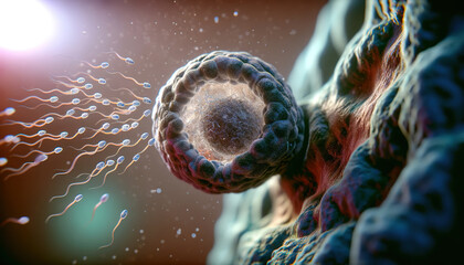 3D rendering of sperm moving to the uterus - obrazy, fototapety, plakaty