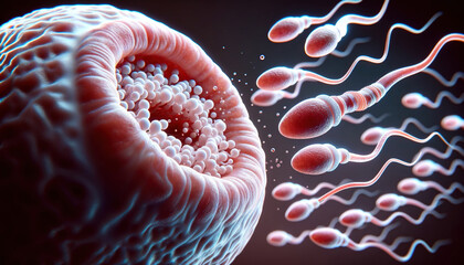 3D rendering of sperm moving to the uterus