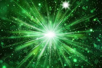 Fototapeta na wymiar Image of green star starburst glowing on a dark background, concept of dispersion, explosion, beautiful sparkling light.