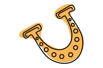 Colorful Doodle Horseshoe on St Patrick's Day. Editable stroke. Yellow and Black Vector hand drawn illustration for cards, banners, wallpaper, textile, wrapping