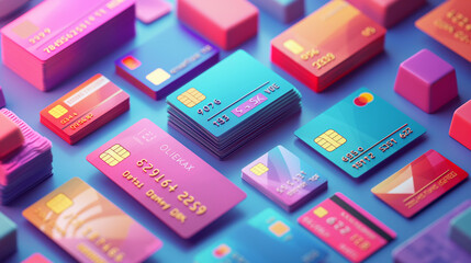 shopping game with these eye-catching credit cards, designed for those who value both security and aesthetics in their shopping journey. Shopping just got more colorful - obrazy, fototapety, plakaty