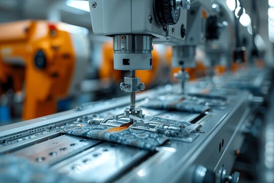 Automated sewing machines in a textile factory efficiently producing garments with precision and speed