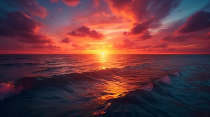 Foto op Plexiglas A beautiful sunset over the horizon at sea © Marukhsoomro