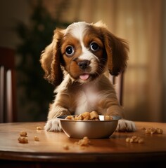 puppy eating dog food,