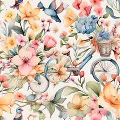 Watercolor vintage floral pattern, generative ai