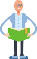 Bald Man Character Reading Book
