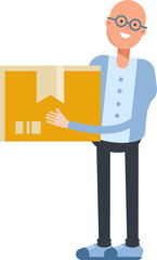 Bald Man Character Holding Box
