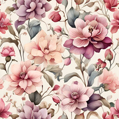 Watercolor vintage floral pattern, generative ai