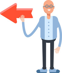 Bald Man Character and Arrow Sign
