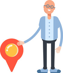 Bald Man Character and Location Pin
