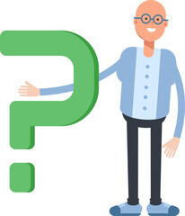 Bald Man Character and Question Mark
