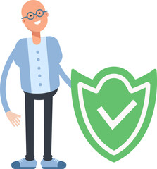 Bald Man Character and Check Mark Shield
