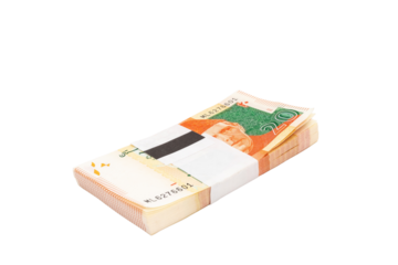 Twenty rupees banknote bundle of Pakistani currency on white isolated background