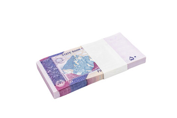Pakistan fifty rupees denomination note bundle on white isolated background