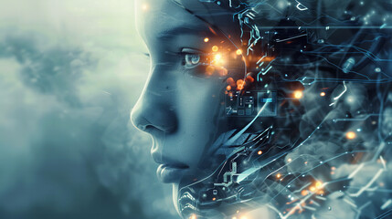 A robot AI humanoid technology futuristic, side view illustration.