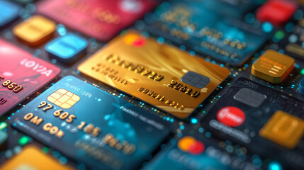 credit cards spread for shopping convenience. Ideal for secure shopping, finance, and retail themes