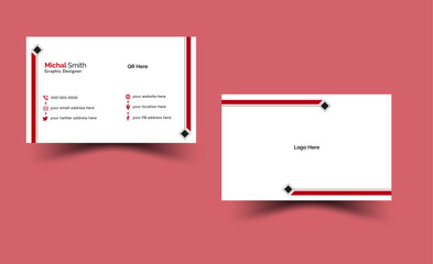 double sided vector business card design for any kind of use, Red modern creative business card and name card horizontal simple clean template vector design
