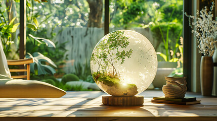 Mystical Crystal Ball Amidst Nature, Greenery and Magic, Concept of Future and Fortune Telling