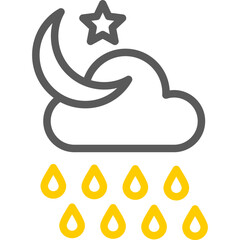 Rainy Night Vector Line Two Color Icons