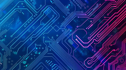 Abstract Blue and Pink Circuit Board Design With Digital Connections