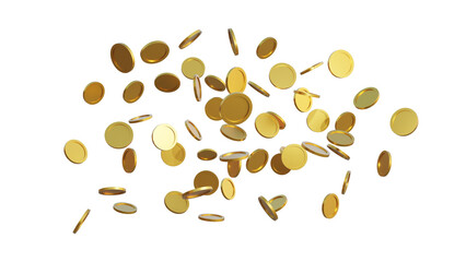 Gold falling coins isolated. Coins rain isolated. Gambling game, casino 3d golden cash. Background for win.