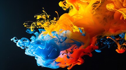 Smoke splash color paint, full colors on dark background.
